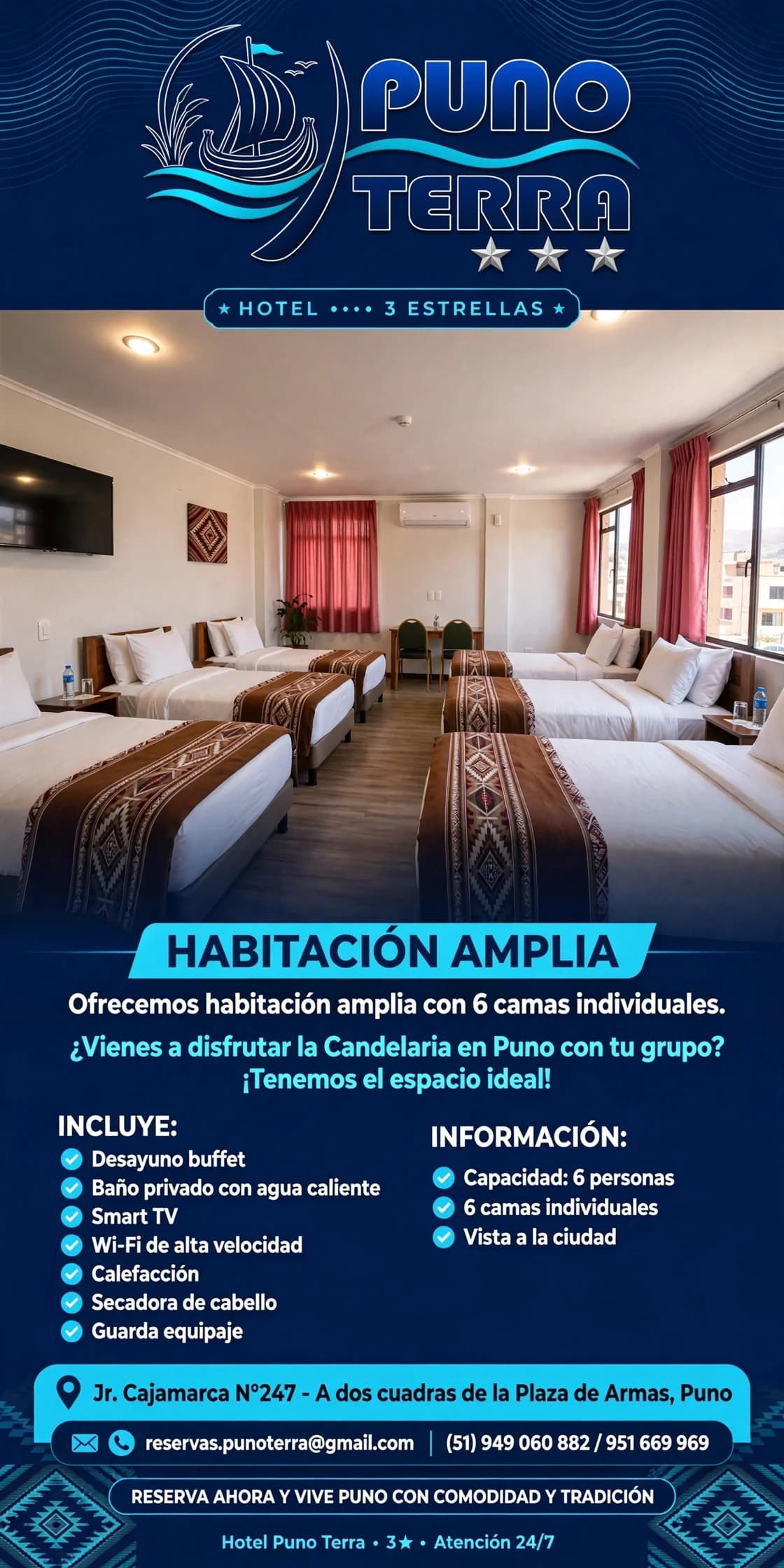 Vista principal de la Habitación Sextuple Candelaria